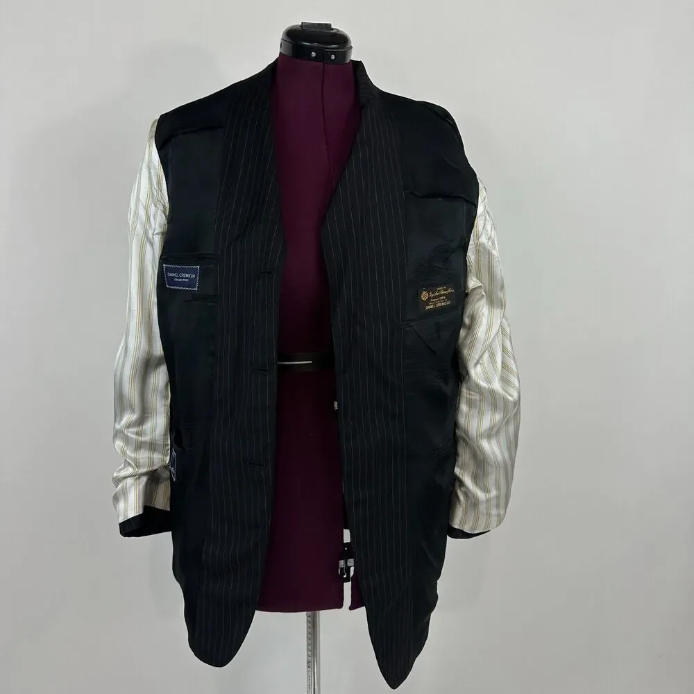 Daniel Cremieux Blazer Loro Piana Super 120s 42R Black Pinstripe Wool Men Jacket
